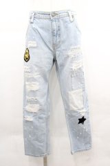 WORLD WIDE LOVE！(Rydia) / 後ろスマイル刺繍デニムパンツ  青デニム I-25-12-06-105-PU-PA-SA-ZI