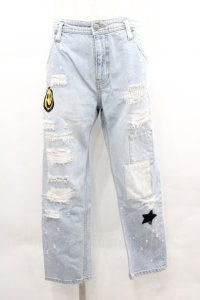 WORLD WIDE LOVE！(Rydia) / 後ろスマイル刺繍デニムパンツ  青デニム I-25-12-06-105-PU-PA-SA-ZI