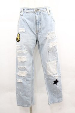 画像1: WORLD WIDE LOVE！(Rydia) / 後ろスマイル刺繍デニムパンツ  青デニム I-25-12-06-105-PU-PA-SA-ZI