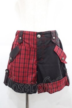 画像1: ALGONQUINS / チェック切替ショートパンツ  黒Ｘ赤チェック I-25-12-06-120-AL-PA-SA-ZI