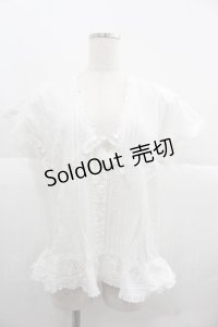 PINK HOUSE / Vネック半袖ブラウス  ホワイト I-25-12-06-016-LO-BL-SA-ZI