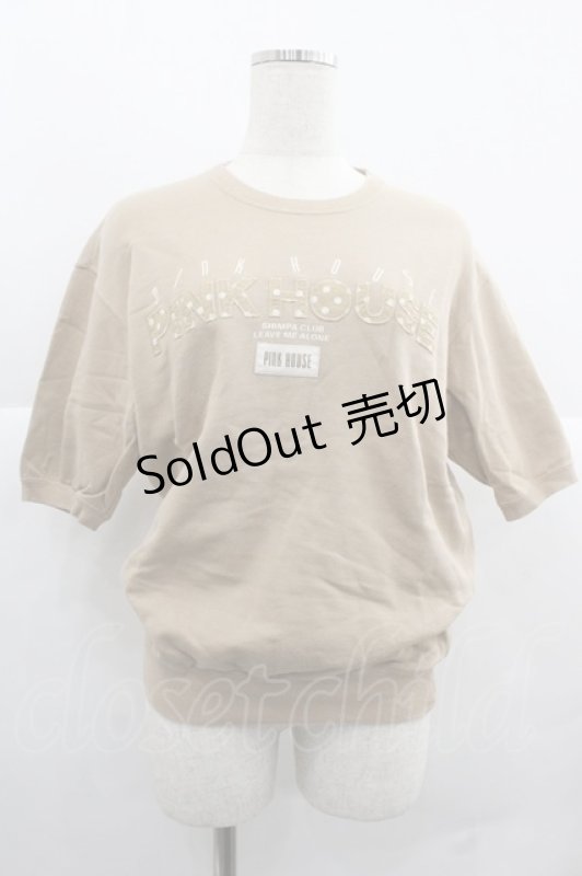 画像1: PINK HOUSE / 水玉ロゴアップリケ半袖スウェット L ベージュ I-25-12-06-017-LO-TO-SA-ZI (1)