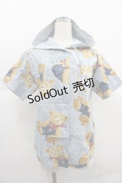 画像1: PINK HOUSE / オーバーオールくまさん半袖フードシャツ L サックス I-25-12-06-019-LO-BL-SA-ZI