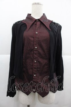 画像1: ALGONQUINS / カーデ重ね風ストライプシャツ  ボルドーＸ黒 I-25-12-06-031-AL-BL-SA-ZI