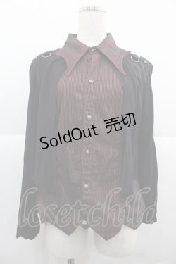 画像1: ALGONQUINS / カーデ重ね風ストライプシャツ  ボルドーＸ黒 I-25-12-06-031-AL-BL-SA-ZI