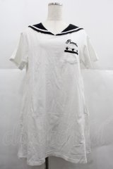 WORLD WIDE LOVE！(Rydia) / セーラー襟半袖カットワンピース  アイボリーｘ黒 I-25-12-06-033-PU-OP-SA-ZI