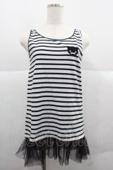 Rydia / コビニャー刺繍ボーダーノースリーブカットソー  黒Ｘ白 I-25-12-06-037-PU-TO-SA-ZI