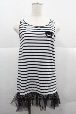 画像1: Rydia / コビニャー刺繍ボーダーノースリーブカットソー  黒Ｘ白 I-25-12-06-037-PU-TO-SA-ZI