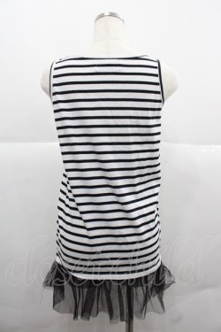 画像2: Rydia / コビニャー刺繍ボーダーノースリーブカットソー  黒Ｘ白 I-25-12-06-037-PU-TO-SA-ZI