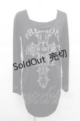 GHOST of HARLEM / クロスプリントロングカットソー  黒Ｘグレー I-25-12-09-031-GL-TO-SA-ZI