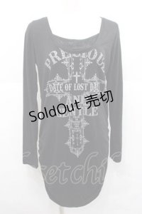 GHOST of HARLEM / クロスプリントロングカットソー  黒Ｘグレー I-25-12-09-031-GL-TO-SA-ZI