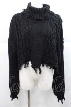 画像1: jouetie / ダメージケーブルニット  黒 I-25-12-09-037-EL-TO-SA-ZI