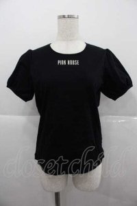 PINK HOUSE / ロゴ入りパフスリーブカットソー  黒Ｘ白 I-25-12-09-010-LO-TO-SA-ZI