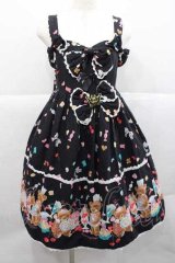 metamorphose / くまパティシエハイウエストジャンパースカート  黒 I-25-12-09-050-ME-OP-SA-ZI