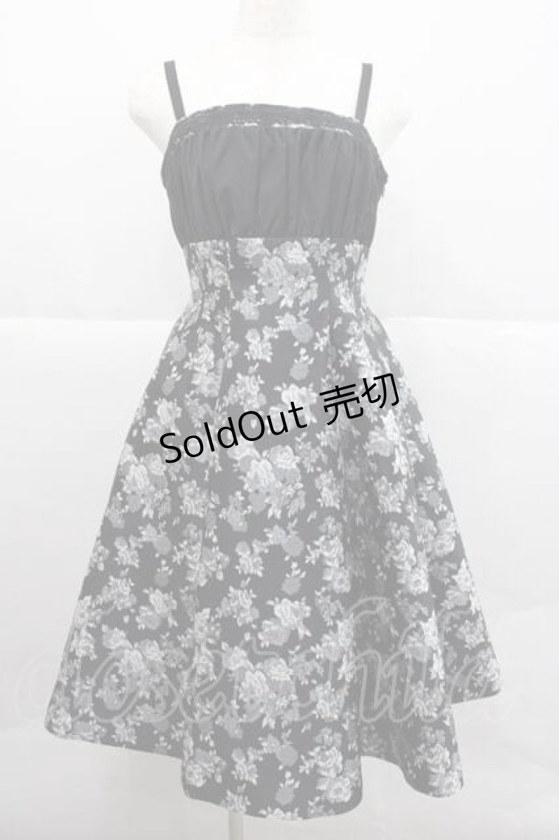 画像1: Sheglit / ローズジャガードクロスストラップワンピース M 黒 I-25-12-09-056-EL-OP-SA-ZI (1)