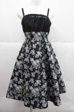 画像1: Sheglit / ローズジャガードクロスストラップワンピース M 黒 I-25-12-09-056-EL-OP-SA-ZI