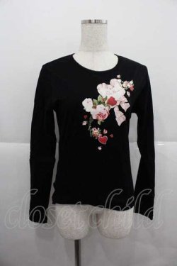 画像1: PINK HOUSE / オーナメントローズプリントカットソー  黒ＸピンクＸ白 I-25-12-09-012-LO-TO-SA-ZI