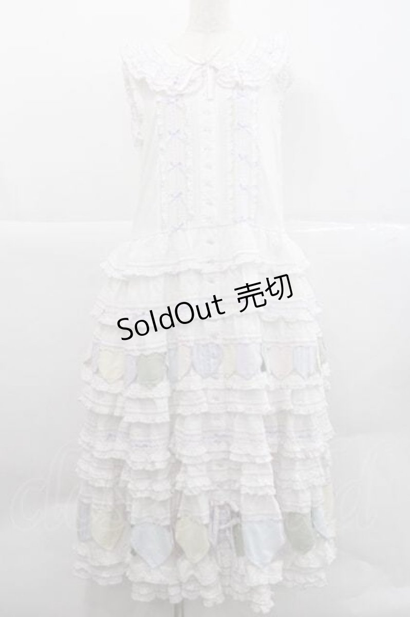 画像1: PINK HOUSE / ハートワッペンパッチワーク使いローンワンピース  白Ｘラベンダー I-25-12-09-057-LO-OP-SA-ZI (1)