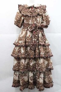 PINK HOUSE / バラ園うさぎプリントパッチワークワンピース  ブラウン I-25-12-09-060-LO-OP-SA-ZI