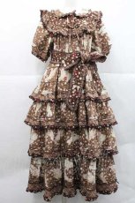 画像1: PINK HOUSE / バラ園うさぎプリントパッチワークワンピース  ブラウン I-25-12-09-060-LO-OP-SA-ZI (1)