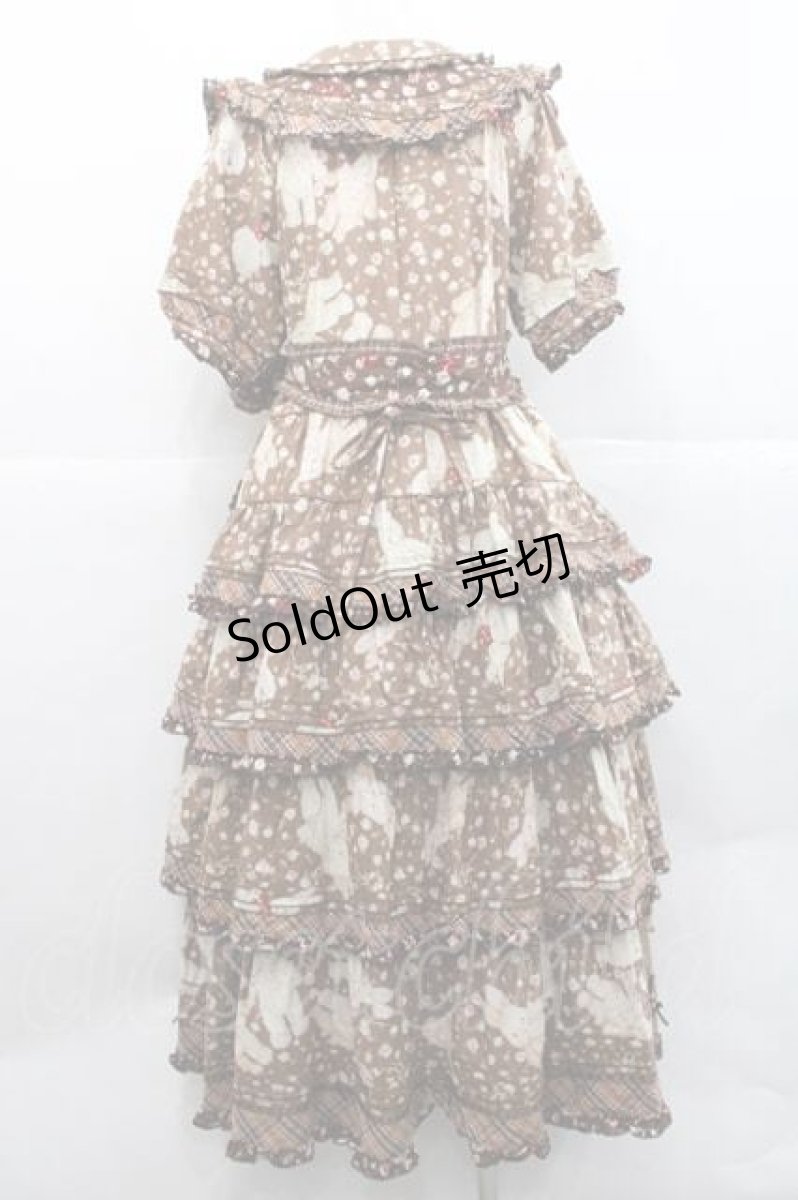 画像2: PINK HOUSE / バラ園うさぎプリントパッチワークワンピース  ブラウン I-25-12-09-060-LO-OP-SA-ZI (2)