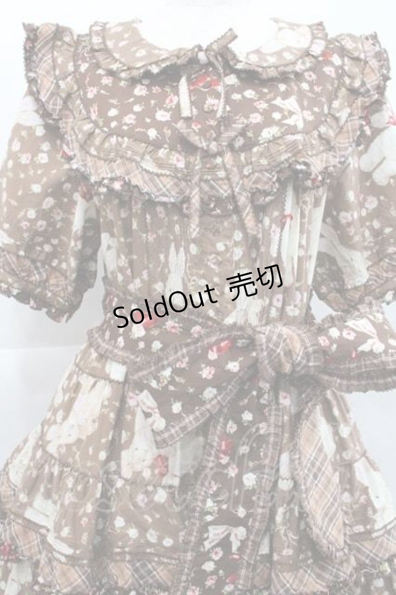 画像3: PINK HOUSE / バラ園うさぎプリントパッチワークワンピース  ブラウン I-25-12-09-060-LO-OP-SA-ZI (3)