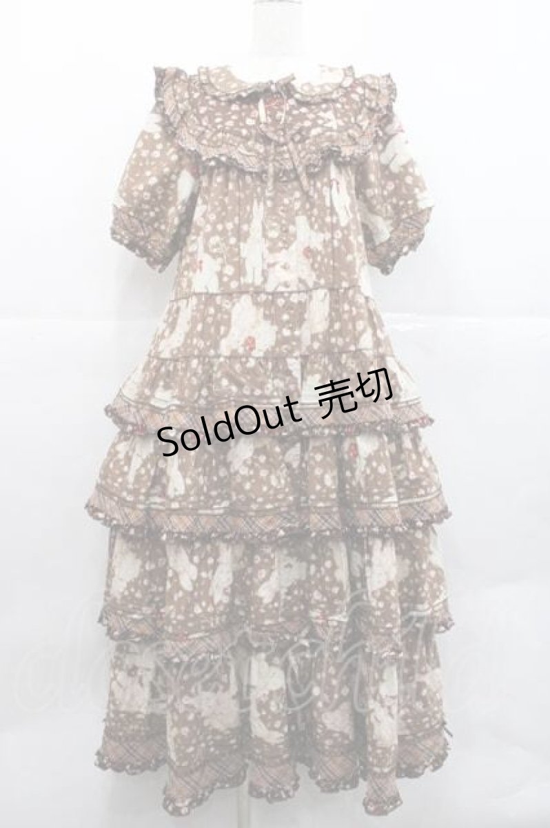 画像4: PINK HOUSE / バラ園うさぎプリントパッチワークワンピース  ブラウン I-25-12-09-060-LO-OP-SA-ZI (4)