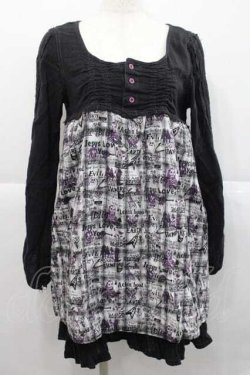 画像1: ALGONQUINS / チェック総柄切替ワンピース  黒Ｘチェック I-25-12-09-062-AL-OP-SA-ZI