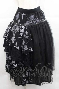 画像1: SEX POT ReVeNGe / チュール&後ろ段フリルスカート  黒Ｘグレー I-25-12-09-080-SP-SK-SA-ZI