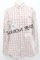 Karl Helmut / ネームワッペンいっぱいオリジナルチェックブラウス  赤Ｘアイボリーチェック I-25-12-09-016-EL-BL-SA-ZI