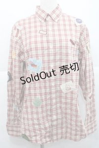 Karl Helmut / ネームワッペンいっぱいオリジナルチェックブラウス  赤Ｘアイボリーチェック I-25-12-09-016-EL-BL-SA-ZI