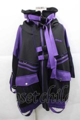 REFLEM / サイバー切り替えボリュームネック半袖ジャージパーカー  黒Ｘ紫 I-25-12-09-028-PU-TO-SA-ZI