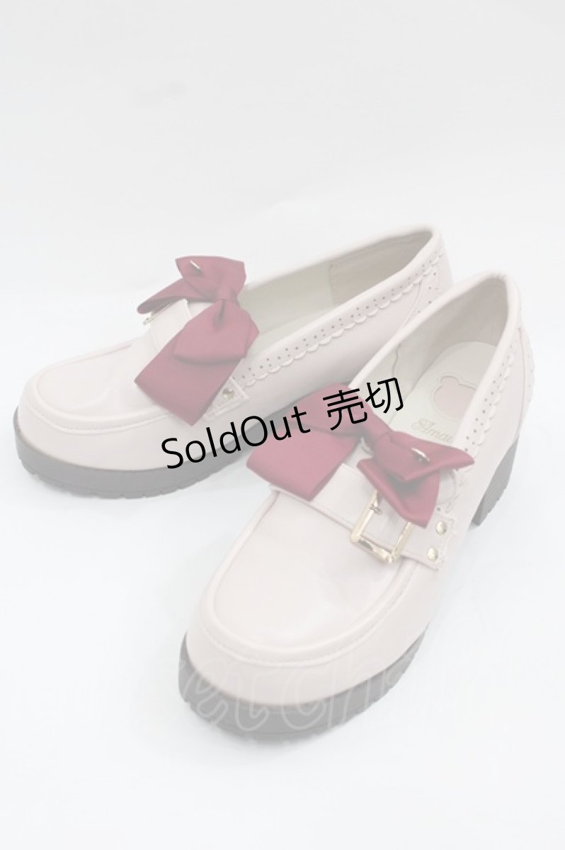 画像1: Amavel / グログランリボン付きローファーパンプス  ピンクＸボルドー I-25-12-13-001-CA-SH-SA-ZTK045 (1)