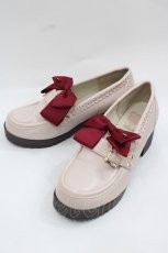 画像1: Amavel / グログランリボン付きローファーパンプス  ピンクＸボルドー I-25-12-13-001-CA-SH-SA-ZTK045 (1)