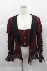 Chalmiere / ストライプレースアップジャケット M ワイン I-25-12-13-056-LO-JA-SA-ZI