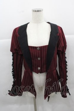 画像1: Chalmiere / ストライプレースアップジャケット M ワイン I-25-12-13-056-LO-JA-SA-ZI