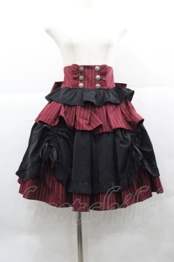 画像1: Chalmiere / ストライプフリルスカート  ボルドーＸ黒 I-25-12-13-061-LO-SK-SA-ZI