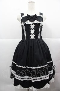 BABY,THE STARS SHINE BRIGHT / リボンスカラップジャンパースカート  黒Ｘ白 I-25-12-13-091-BA-OP-SA-ZI