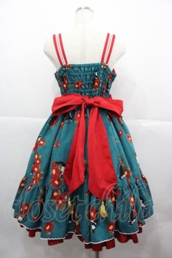 画像2: metamorphose / 椿爛漫〜ねこのかくれんぼ〜 フリルジャンパースカート  碧緑色 I-25-12-13-095-ME-OP-SA-ZI