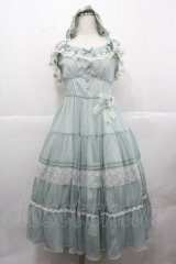 Chris house lolita(海外ロリータブランド) / ラメストライプ&レースジャンパースカート M ミント I-25-12-13-098-LO-OP-SA-ZI