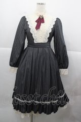 MISS POINT（海外ロリータブランド） / ストライプ長袖ワンピース  グレーＸ白 I-25-12-13-099-LO-OP-SA-ZI