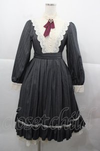 MISS POINT（海外ロリータブランド） / ストライプ長袖ワンピース  グレーＸ白 I-25-12-13-099-LO-OP-SA-ZI