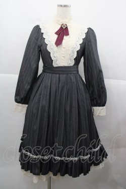 画像1: MISS POINT（海外ロリータブランド） / ストライプ長袖ワンピース  グレーＸ白 I-25-12-13-099-LO-OP-SA-ZI