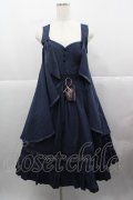 Lingxi(海外ロリータブランド) / フロント刺繍ケープジャンパースカート S ネイビー I-25-12-13-102-LO-OP-SA-ZI