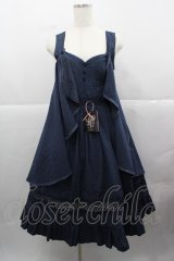 Lingxi(海外ロリータブランド) / フロント刺繍ケープジャンパースカート S ネイビー I-25-12-13-102-LO-OP-SA-ZI