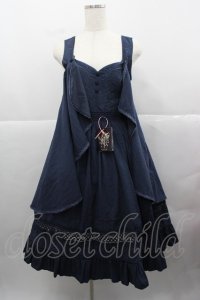 Lingxi(海外ロリータブランド) / フロント刺繍ケープジャンパースカート S ネイビー I-25-12-13-102-LO-OP-SA-ZI