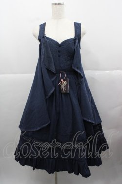 画像1: Lingxi(海外ロリータブランド) / フロント刺繍ケープジャンパースカート S ネイビー I-25-12-13-102-LO-OP-SA-ZI