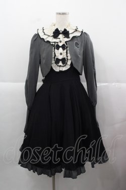 画像1: 仲夏物語 / ストライプボレロ重ね風ワンピース M 黒Ｘグレー I-25-12-13-107-EL-OP-SA-ZI