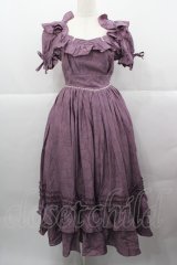 BITTERSWEET(海外ロリータブランド) / ウエストパール半袖ワンピース S パープルＸ白 I-25-12-13-109-LO-OP-SA-ZI