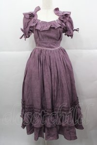 BITTERSWEET(海外ロリータブランド) / ウエストパール半袖ワンピース S パープルＸ白 I-25-12-13-109-LO-OP-SA-ZI